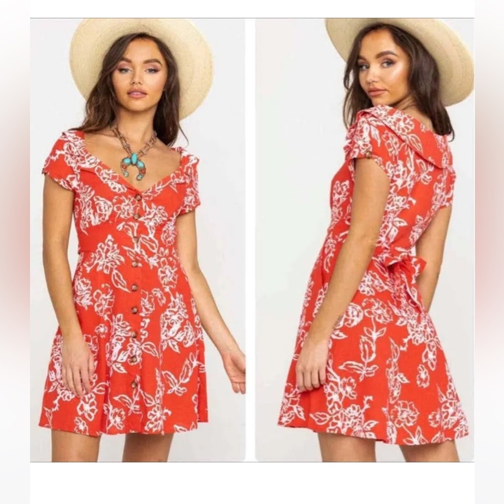 Free People Thing Called Love Floral Linen Button Down Mini Dress